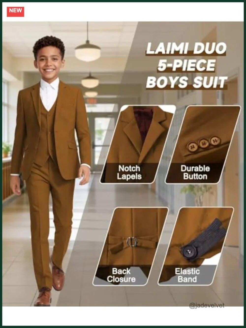 Boys Formal Tuxedo 5-Piece Suit Set Long Sleeve Notch Lapel Ring Bearer Wedding